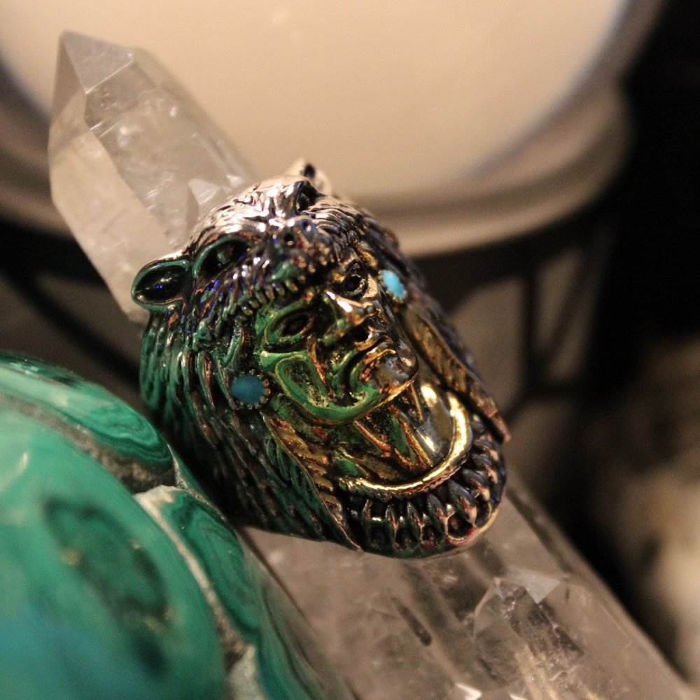 ✨Chief: Badger Totem Ring Silver, Gold Plate Sz 10